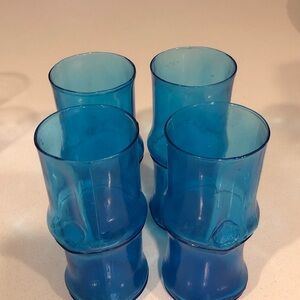 Set of Four Blue Glass Tumblers